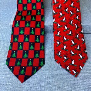Hallmark Holiday Traditions Neck Tie Red Penguins Snowboarding yule snowboard